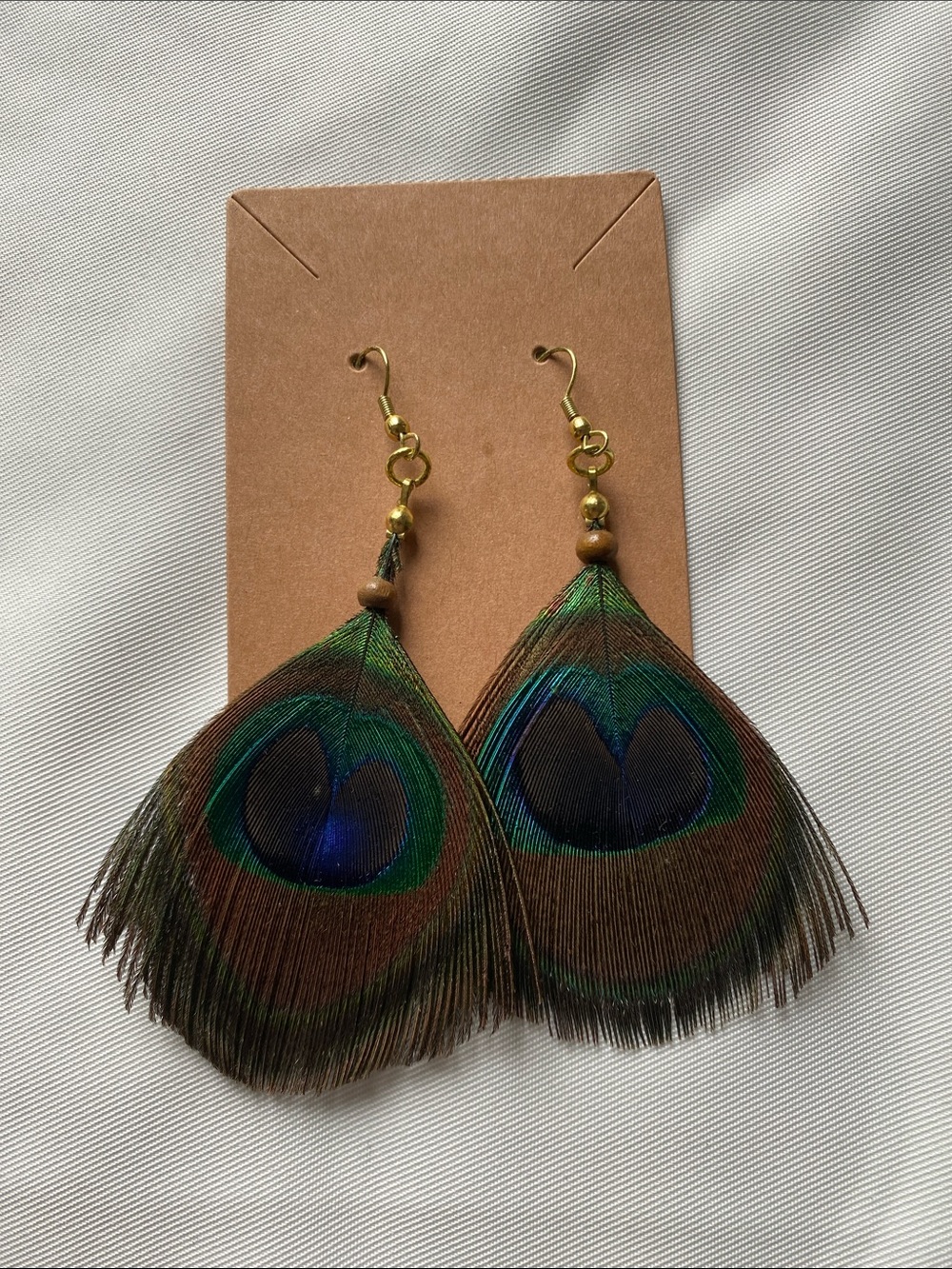 Peacock Feather Dangle Earrings - Green & Blue